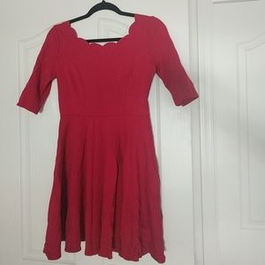 Scalloped red skater dress